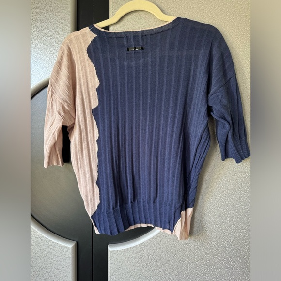 Cotelac two tone Knit Sweater Crew Neck Pullover Ribbed Trim Size 0 US size 4 - Picture 5 of 9